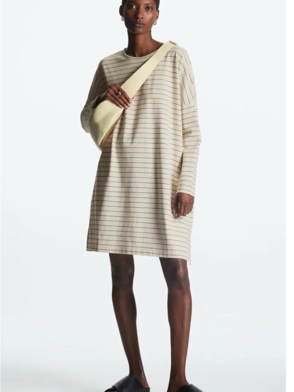 COS Cream Striped Long-Sleeve Mini Dress